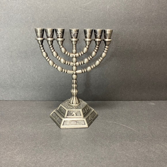 The Unbranded Brand Other - Vintage 12 Tribes of Israel Metal Hanukkah Menorah Jewish Candelabra Religious